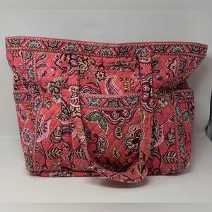 Vera Bradley Call Me Coral Large Zip Tote Pink Floral Paisley READ DESCRIPTION